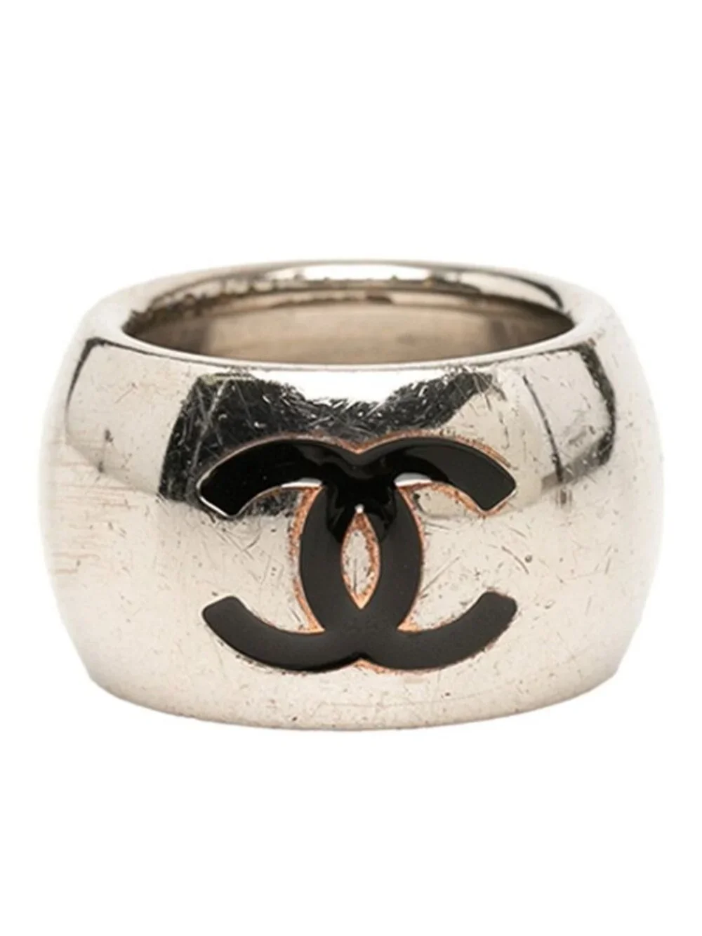 Chanel CC Logo Ring Silver Metal